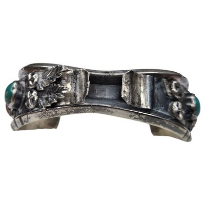 Vintage Sterling Silver Native American Turquoise Coral Watch Cuff Needs Repair
