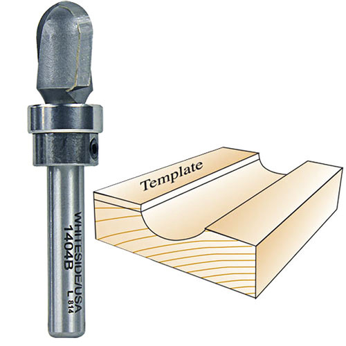 Whiteside Core Box Bit w/ Bearing, 1/4 in. SH x 1/4 in. R x 1/2 in. CD 1404B