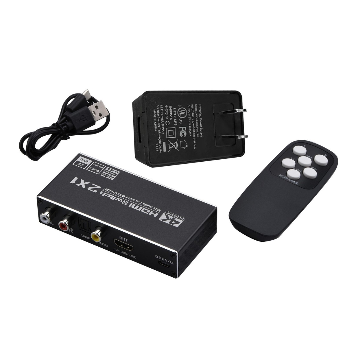 4K 2 In 1 Out HDMI ARC Audio Switcher Selector 2x1 HDMI Switch 