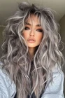 Long Wavy Silver Gray Highlight Wigs 100% Human Hair Wigs 13x4 Lace Front Wigs