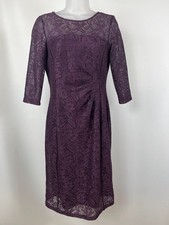 Tahari Arthur S. Levine Dress Womens 2P Purple Lace Sheath 3/4 Sleeve Lined
