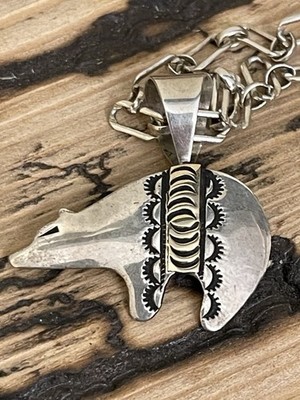 Navajo Sterling Silver & 14k Gold Bear Pendant Native American Vintage Handmade
