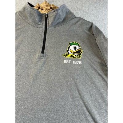 University of Oregon Ducks Gray Pullover half zip Puddles Logo sleeve pocket XL 