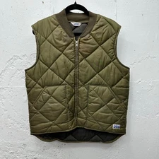 Vintage Big Smith Quilted Puffer Vest Olive Green Full Zip Mens
