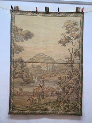 Vintage Gorgeous French Aubusson Style Pictorial Figurative Tapestry 142x101 Cm