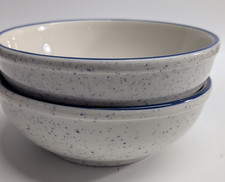 Homer Laughlin China cereal fruit soup bowls vintage set of 2 almond w blue 5.5"