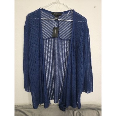 Ashley Stewart Women's Open Front Cardigan Ocean Blue Sheer Knit Size 12