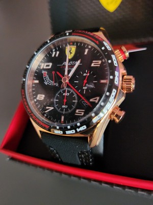 SCUDERIA FERRARI PILOTA EVO GOLD BLACK LEATHER STRAP MULTIFUNCTION