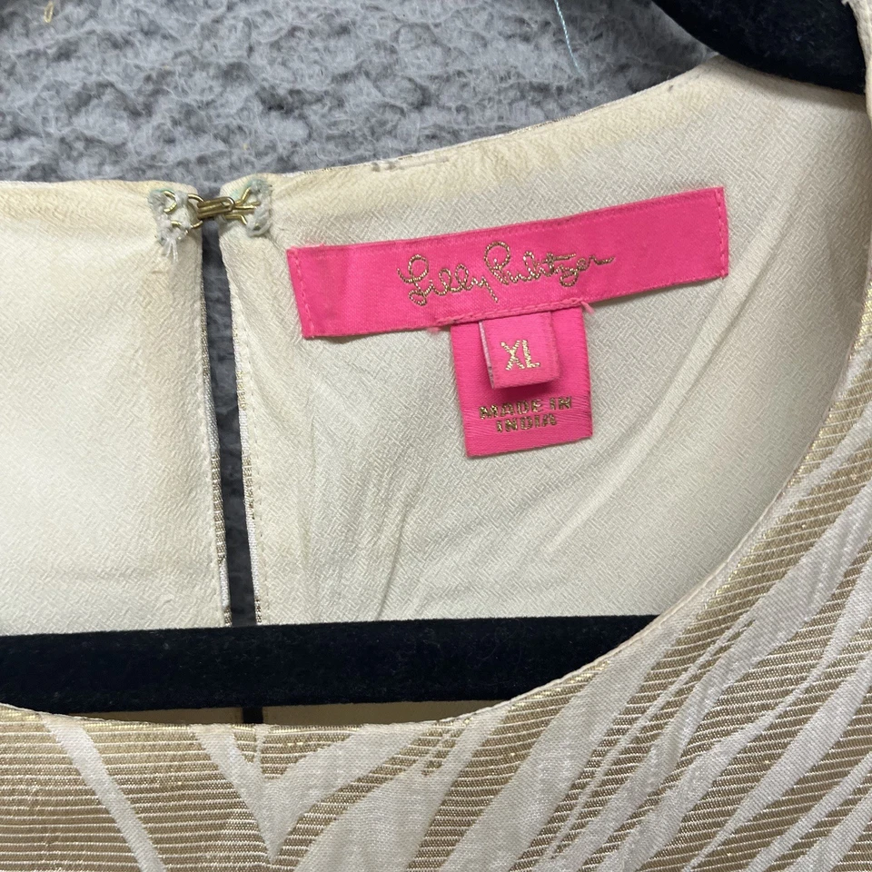 Топ женский Lilly Pulitzer размер XL золотистый металлик в полоску с анималистическим принтом с рукавами-затяжками - Изображение 3 из 4