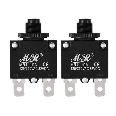 2pcs Overload Protector AC 125/250V 10A Push Button Reset Circuit Breaker