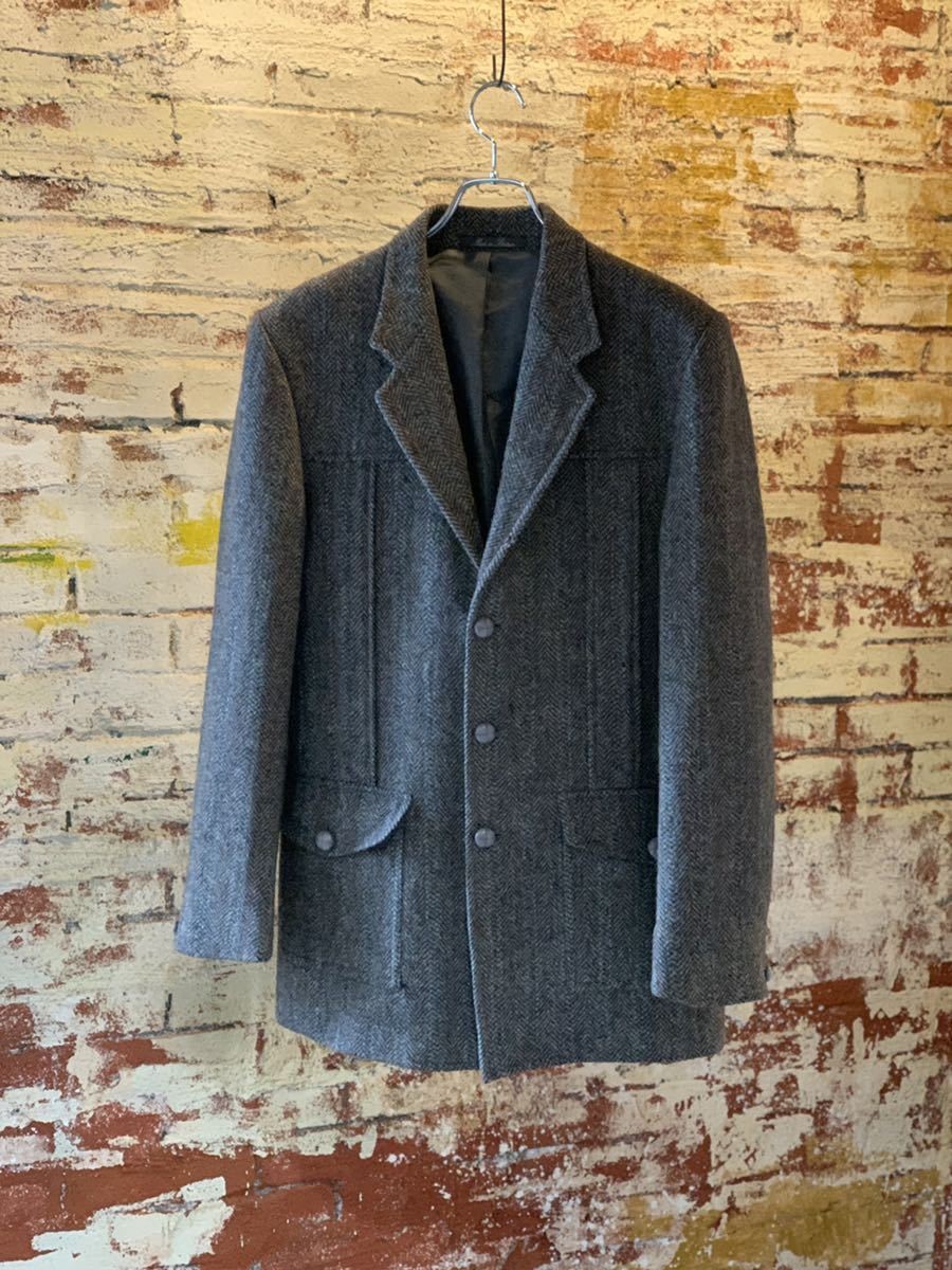 Vintage 1980's Dunn & Co Harris Tweed Norfolk Jacket Size 38 Gray Length 79cm