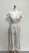 Zara Jumpsuit Size XS Cream Beige Linen Blend Faux Wrap Pockets Natural Holiday