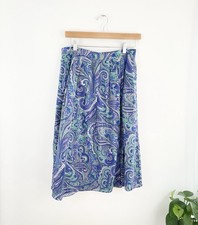 Talbots Blue Purple Paisley Pleated Midi Skirt Women s 10 Petite Boho Cottage