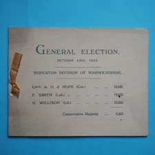 Arthur Hope Nuneaton, Warwickshire 1924 Conservative MP Politician Letter