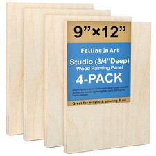 Unfinished Birch Wood Canvas Panels Kit, 4 Pack of 9x12 Studio 3/4 ...