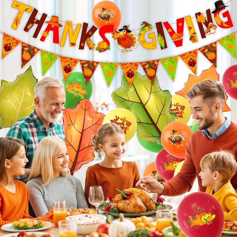 Thanks Giving Banners Large Maple Leaves Foil Orange, Green, Yellow, Red - Image 4 of 4
