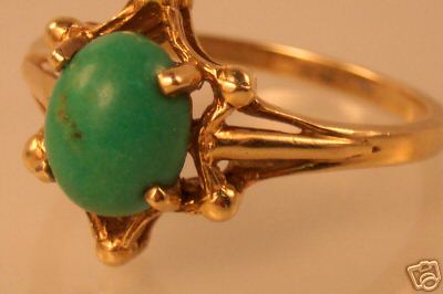 VINTAGE 10K GOLD TURQUOISE RING SIZE 9.5 - Picture 2 of 2