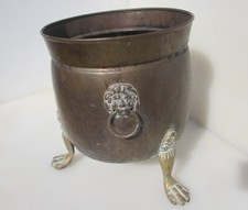 Vintage Brass Trough Tub Planter Plant Pot Old Antique Victorian Lion Loop 10"W