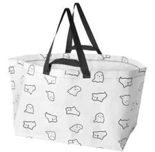 Ikea Halloween KUSTFYR Shopping Bag Tote Large White/Black Ghost 21 ¾x13 ¾x14 ½"