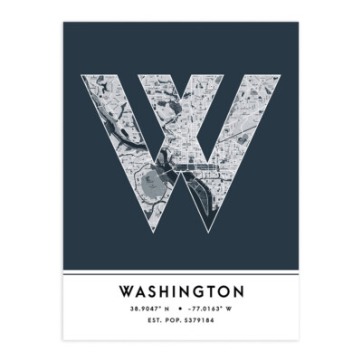 Washington USA Stadtplan Typografie ungerahmter Wandkunstdruck 12 x 16 Zoll