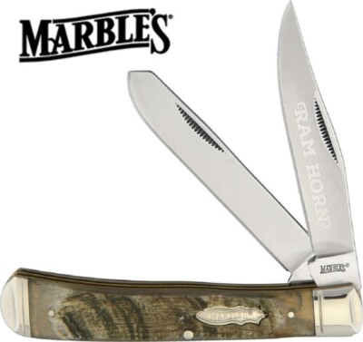Marbles 4-1/8'' Ram's Horn Trapper Folding Pocket Knife - NEW - MR358