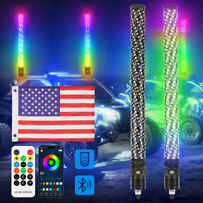 3ftx1.8'' Spiral LED Fat Whip Lights Antenna RGB Chasing For UTV ATV Accessories