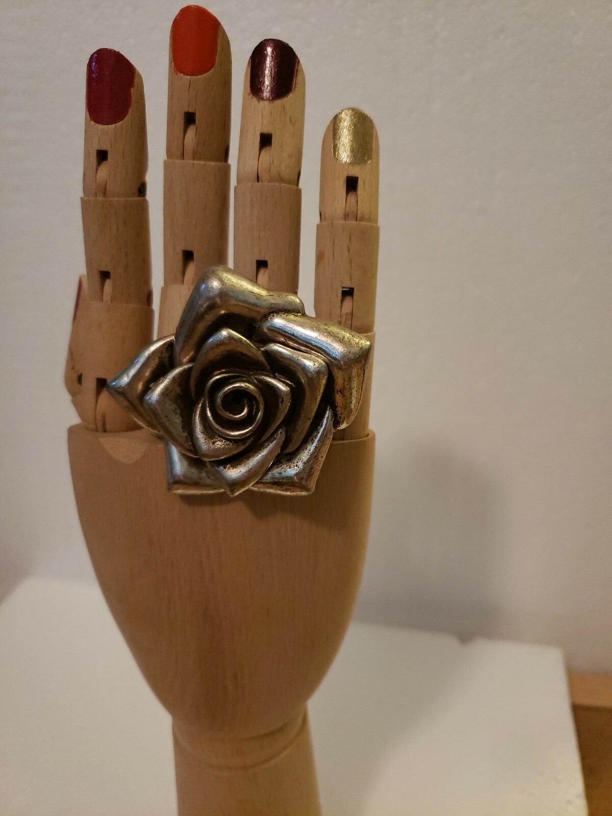 Large Silvertone Rose Ring ~ Adjustable - image 1