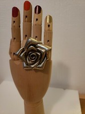 Large Silvertone Rose Ring Adjustable
