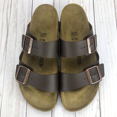 Birkenstock Arizona Sandals Slide Slip On Dark Brown Leather 