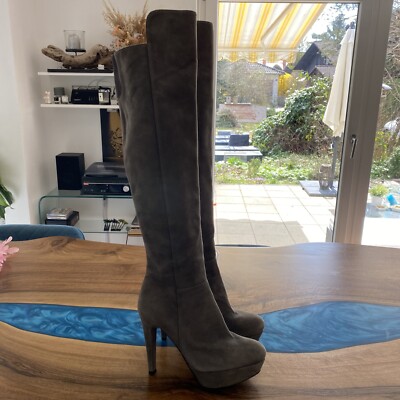 Stuart Weitzman Stieffel Gr. 36, Leder, grau grün, wie Neu
