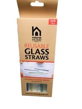 Natural Home 1ea 4 Pack Reausable Glass Straws:W/Cleaning Brush/Diswasher Safe