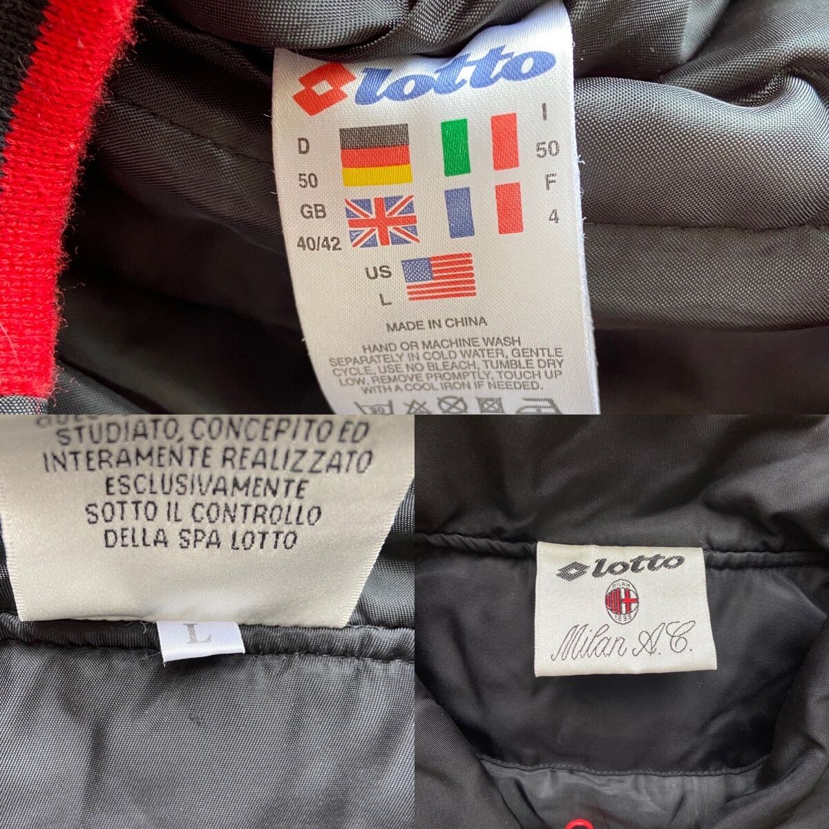 MILAN 90s FOOTBALL SOCCER BOMBER QUILTED JACKET LOTTO sz L MILAN 90s FOOTBALL SOCCER BOMBER QUILTED JACKET LOTTO sz L