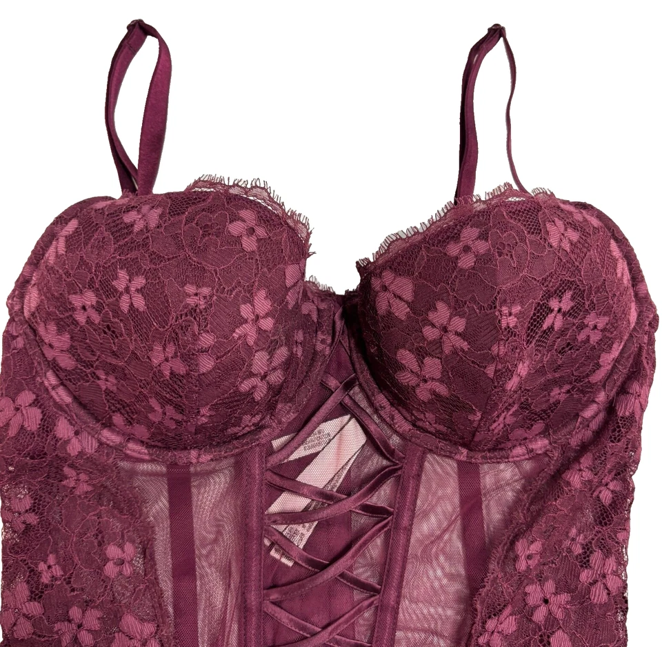 Corsé de encaje Victorias Secret Top Flor Correa ajustable Bustier Lencería XL Foto 3 de 4