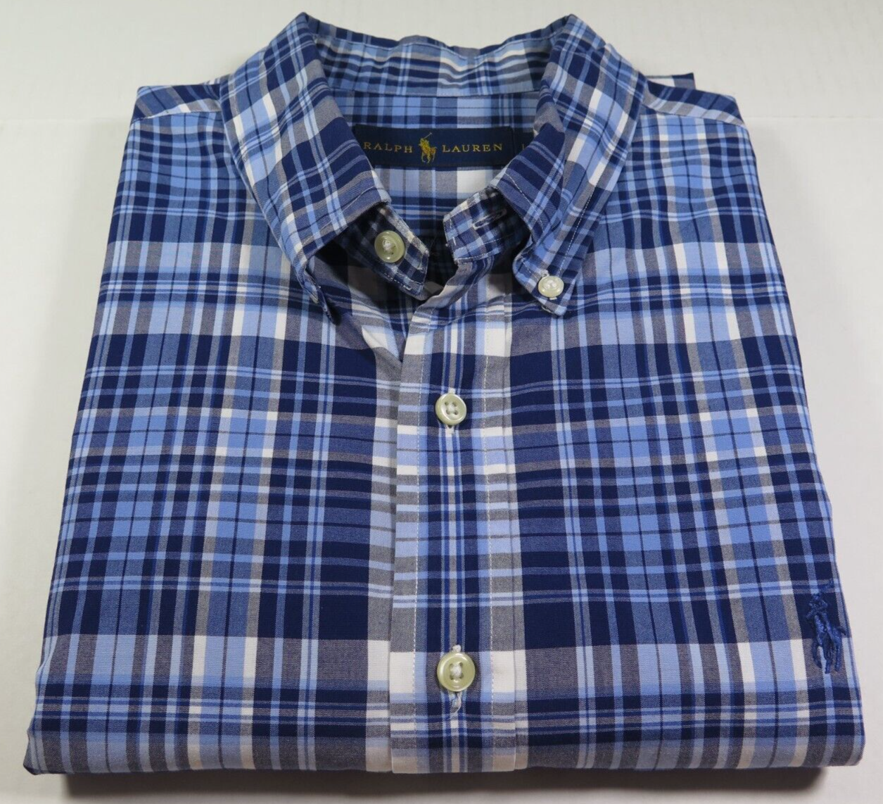 Polo pony casual Ralph Lauren uomo cotone blu quadri recente polo grande