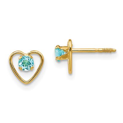 14k Yellow Gold Childrens 3mm Genuine Blue Topaz Birthstone Heart Earrings