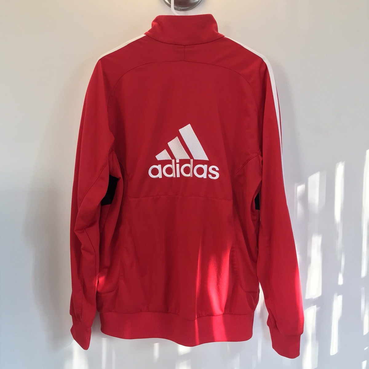 Adidas Originals Men L Full Zip Track Jacket Big Logo Red Striped