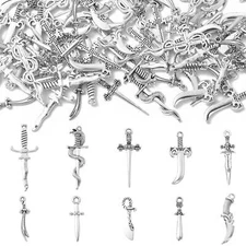 100Pcs Swords Knife Hang Dangle Charm Silver Bookmark Pendant for Jewelry Making
