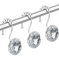 Crystal Diamond Shower Curtain Hooks Rings for Bathroom  12Pack  , S