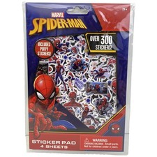 Marvel Spiderman Sticker Pad 300 Sticker 4 Sheets Includes Puffy Stickers Sealed
