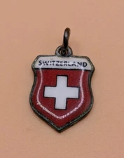 Switzerland EGO 800 Silver Enamel Flag Shield Charm Pendant Vintage