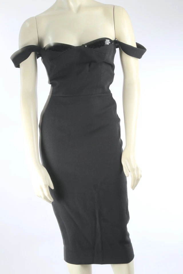 Victoria Beckham Black Sleeveless Fitted Midi Sheath Dress Size 2 - Image 4 of 4