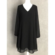 I.N.C. V-Neck Shift Dress Women's Small Sheer Puff Sleeve Black NEW