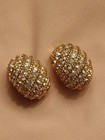 STUNNING LARGE SIGNED CINER GOLD TONE PAVE RHINESTONE CLIP EARRINGS S11 — photo 2