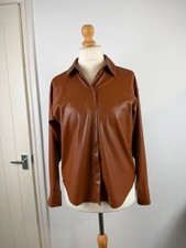 ZARA Brown Faux Leather Oversized Shirt Women’s Button Up Blouse