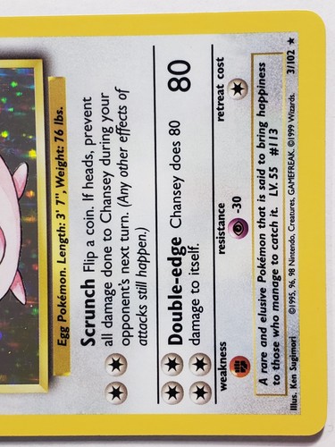 HOLO Chansey 3/102 NM - 1999 Base Set Pokemon Card $2 Combined Shipping - Picture 6 of 10