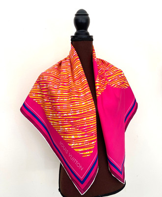 Unisex Louis Vuitton Square Silk Scarf Monogram Alma Bag Pink Gold Blue Wrap