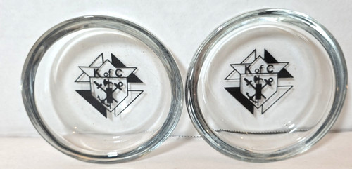 Vintage Knights Of Columbus K OF C Clear Ash Tray Lot Of Two Glass Black Logo