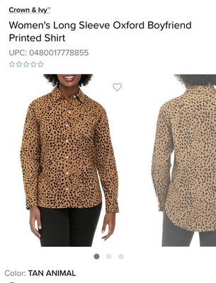 CROWN & IVY WOMEN'S LONG SLEEVE OXFORD BOYFRIEND PRINTED SHIRT -XS