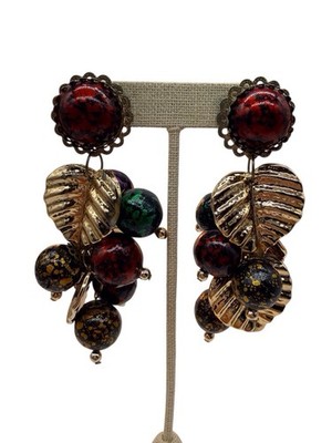 Massive Dangle Earrings Grapes Berries Leaves Light Weight Multicolor Gold WB