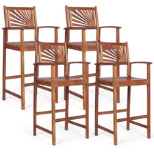 Costway Set of 4 Bar Stools 29inch Acacia Wood Pub Chairs Outdoor w/ Armrests